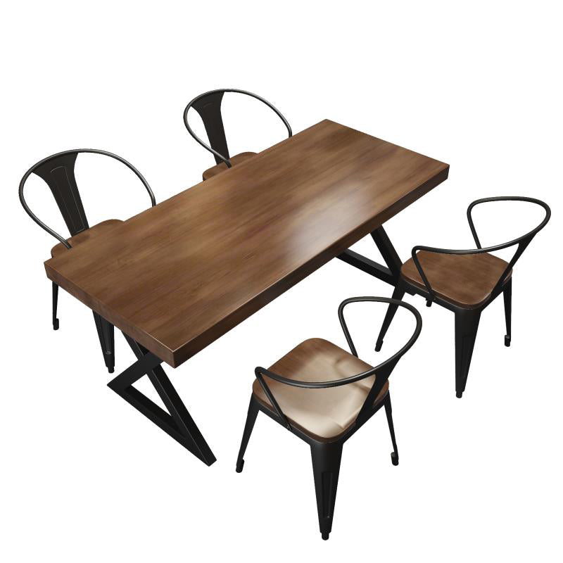Retro Industrial Style Rectangular Solid Wood Dining Table for Coffee House and Milk Tea