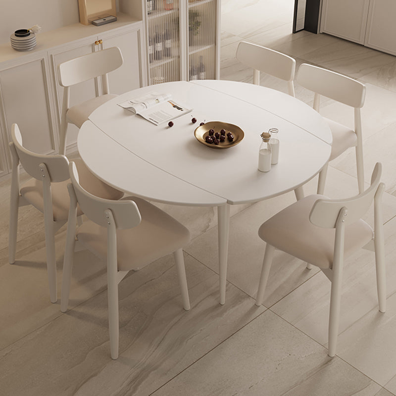 Modern Round Extendable Dining Table White Stone Tabletop with Double Drop Leaf Clearhalo 'Dining Tables & Seating' 'Dining Tables' 'dining_table' 'furn' 'furn_dining_table' 'Furniture' 'Kitchen & Dining Furniture' 7747299