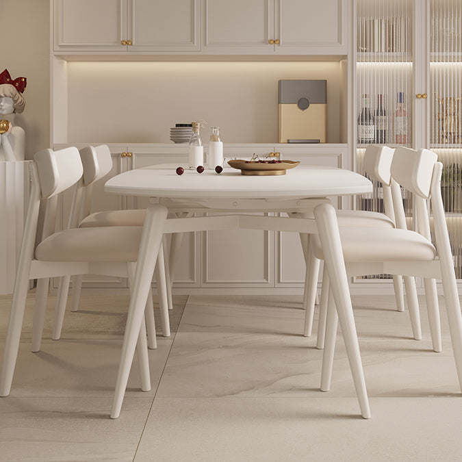 Modern Round Extendable Dining Table White Stone Tabletop with Double Drop Leaf Clearhalo 'Dining Tables & Seating' 'Dining Tables' 'dining_table' 'furn' 'furn_dining_table' 'Furniture' 'Kitchen & Dining Furniture' 7747300