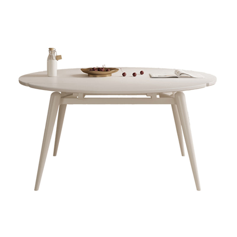 Modern Round Extendable Dining Table White Stone Tabletop with Double Drop Leaf Wood Without Chairs Clearhalo 'Dining Tables & Seating' 'Dining Tables' 'dining_table' 'furn' 'furn_dining_table' 'Furniture' 'Kitchen & Dining Furniture' 7747301