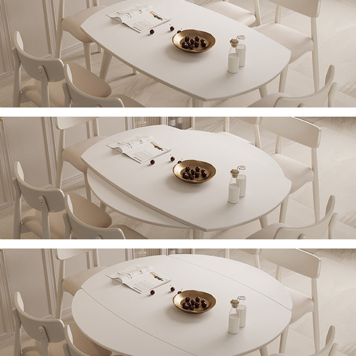 Modern Round Extendable Dining Table White Stone Tabletop with Double Drop Leaf Clearhalo 'Dining Tables & Seating' 'Dining Tables' 'dining_table' 'furn' 'furn_dining_table' 'Furniture' 'Kitchen & Dining Furniture' 7747305