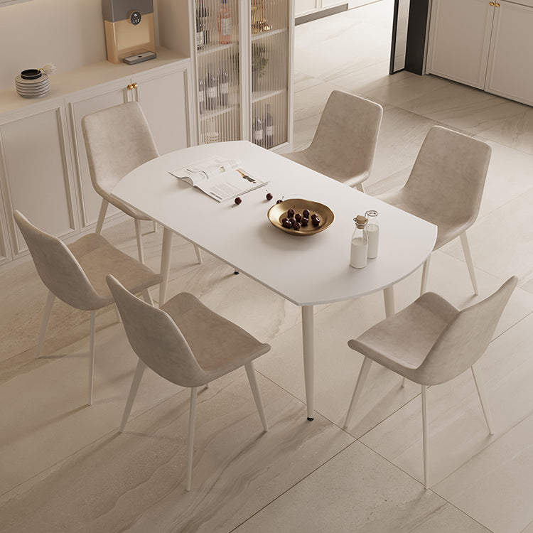 Modern Round Extendable Dining Table White Stone Tabletop with Double Drop Leaf Clearhalo 'Dining Tables & Seating' 'Dining Tables' 'dining_table' 'furn' 'furn_dining_table' 'Furniture' 'Kitchen & Dining Furniture' 7747306