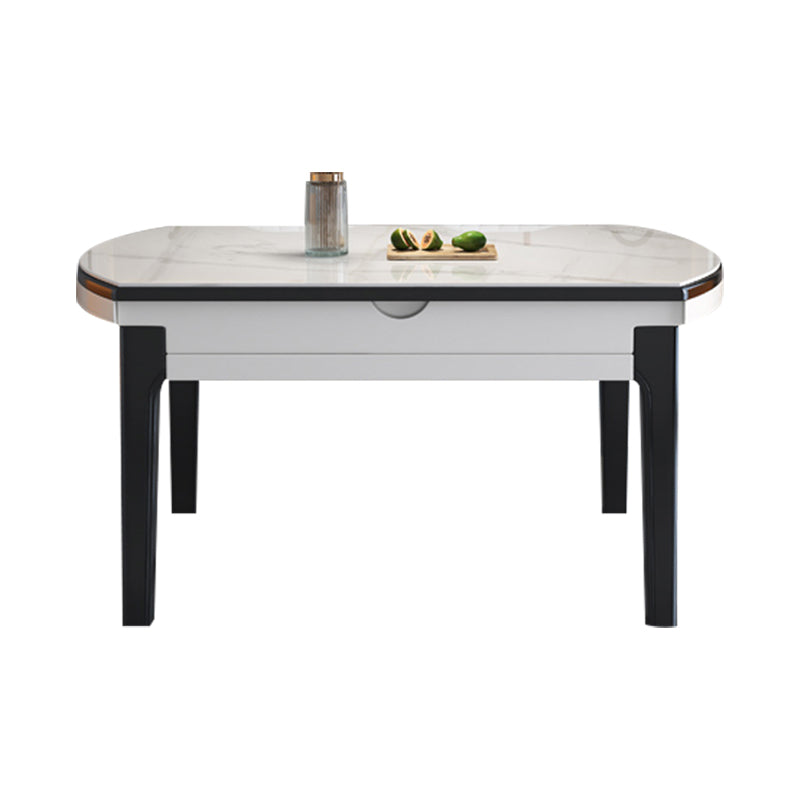 Modern Round Expandable Retractable Stone Top Dining Table with Black Wood Base White Without Chairs Clearhalo 'Dining Tables & Seating' 'Dining Tables' 'dining_table' 'furn' 'furn_dining_table' 'Furniture' 'Kitchen & Dining Furniture' 7747478