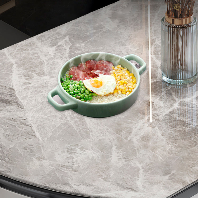 Modern Round Expandable Retractable Stone Top Dining Table with Black Wood Base Clearhalo 'Dining Tables & Seating' 'Dining Tables' 'dining_table' 'furn' 'furn_dining_table' 'Furniture' 'Kitchen & Dining Furniture' 7747479