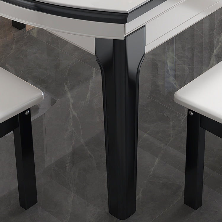 Modern Round Expandable Retractable Stone Top Dining Table with Black Wood Base Clearhalo 'Dining Tables & Seating' 'Dining Tables' 'dining_table' 'furn' 'furn_dining_table' 'Furniture' 'Kitchen & Dining Furniture' 7747482