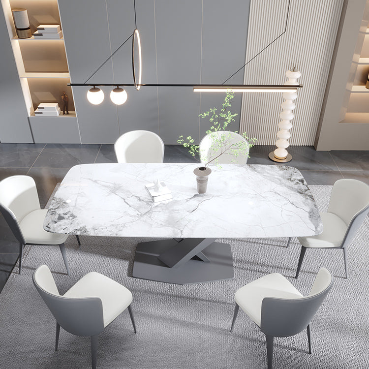 現代的な長方形の焼結された石のトップメタルベースダイニングテーブルセット