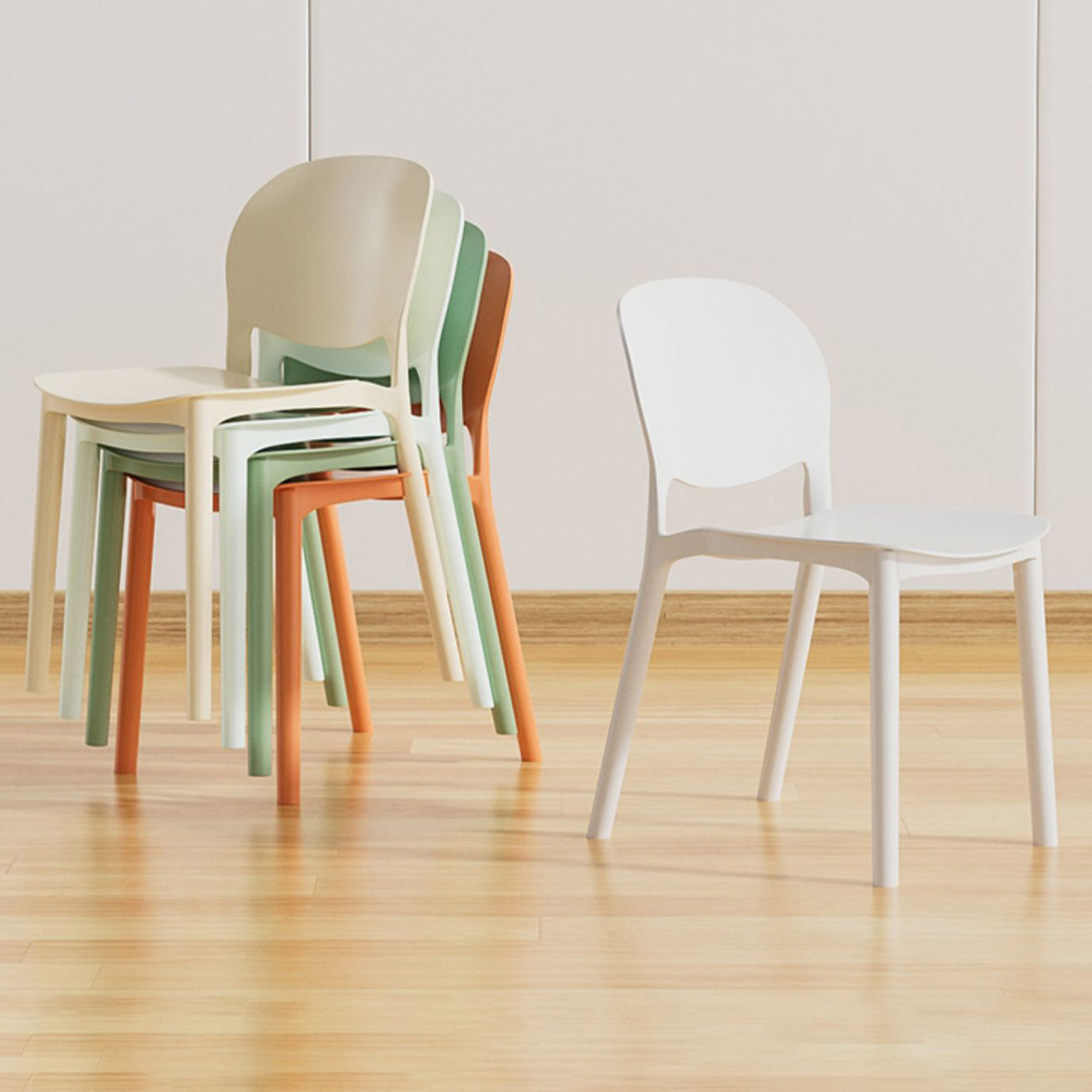 Modern Dining Room Plastic Open Back Stackable Dining Side Chair Clearhalo 'Dining Chairs' 'Dining Tables & Seating' 'dining_chair' 'furn' 'furn_dining_chair' 'Furniture' 'Kitchen & Dining Furniture' 7747619