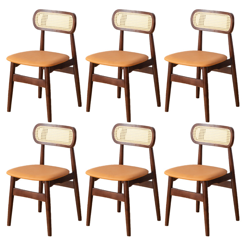 Contemporary Indoor Solid Wood Open Back Dining Side Chair for Restaurant Off-White 6 Piece Set Walnut Clearhalo 'Dining Chairs' 'Dining Tables & Seating' 'dining_chair' 'furn' 'furn_dining_chair' 'Furniture' 'Kitchen & Dining Furniture' 7747890