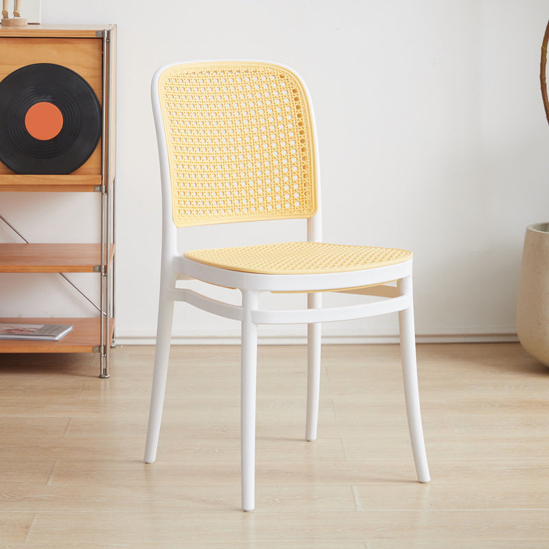 Contemporary Indoor Plastic Open Back Stackable Dining Side Chair Yellow White 1 Piece Clearhalo 'Dining Chairs' 'Dining Tables & Seating' 'dining_chair' 'furn' 'furn_dining_chair' 'Furniture' 'Kitchen & Dining Furniture' 7747910
