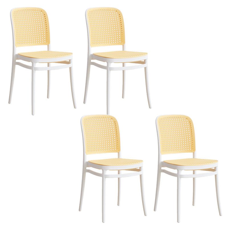 Contemporary Indoor Plastic Open Back Stackable Dining Side Chair Yellow White 4 Piece Set Clearhalo 'Dining Chairs' 'Dining Tables & Seating' 'dining_chair' 'furn' 'furn_dining_chair' 'Furniture' 'Kitchen & Dining Furniture' 7747914