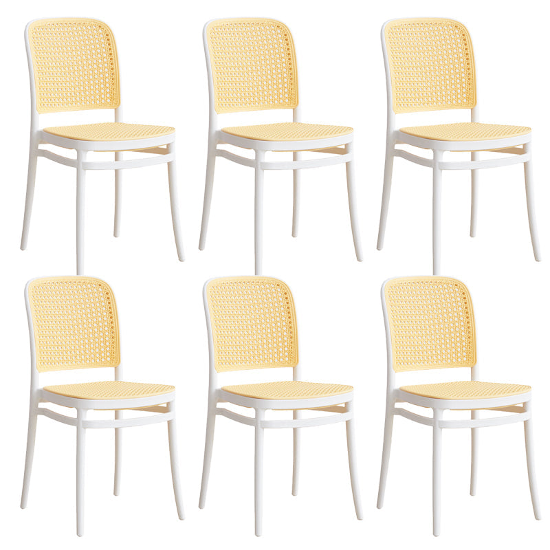 Contemporary Indoor Plastic Open Back Stackable Dining Side Chair Yellow White 6 Piece Set Clearhalo 'Dining Chairs' 'Dining Tables & Seating' 'dining_chair' 'furn' 'furn_dining_chair' 'Furniture' 'Kitchen & Dining Furniture' 7747916