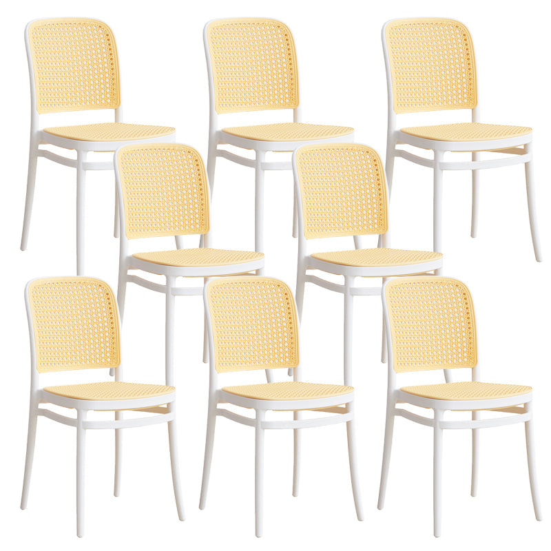 Contemporary Indoor Plastic Open Back Stackable Dining Side Chair Yellow White 8 Piece Set Clearhalo 'Dining Chairs' 'Dining Tables & Seating' 'dining_chair' 'furn' 'furn_dining_chair' 'Furniture' 'Kitchen & Dining Furniture' 7747918