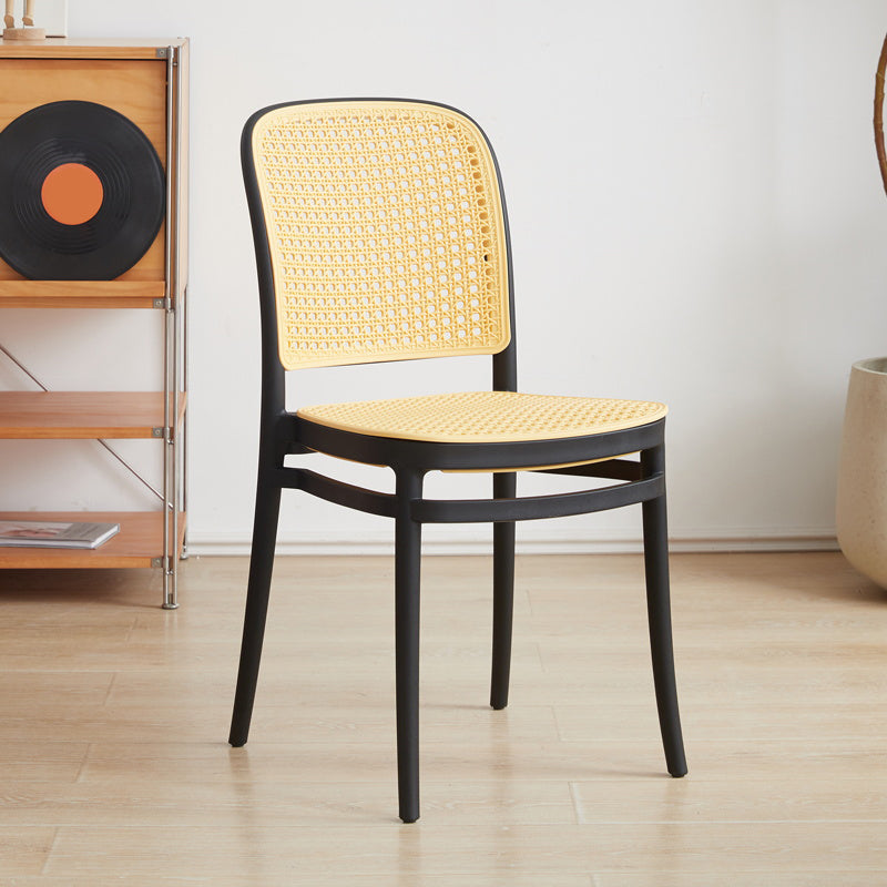 Contemporary Indoor Plastic Open Back Stackable Dining Side Chair Yellow Black 1 Piece Clearhalo 'Dining Chairs' 'Dining Tables & Seating' 'dining_chair' 'furn' 'furn_dining_chair' 'Furniture' 'Kitchen & Dining Furniture' 7747920