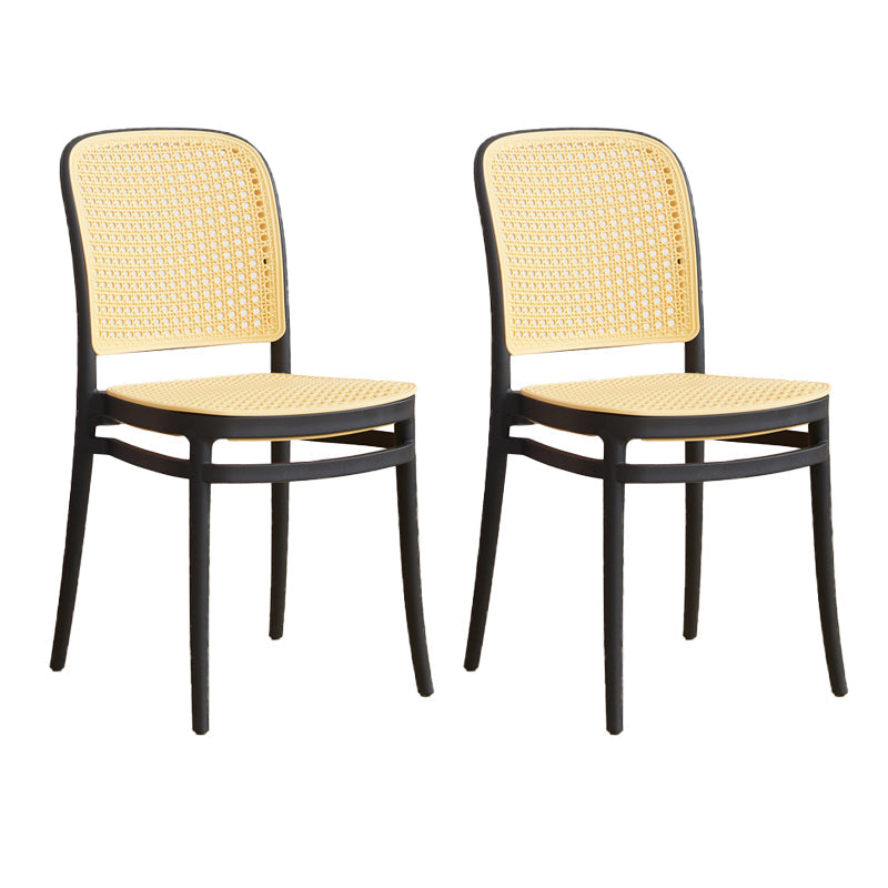 Contemporary Indoor Plastic Open Back Stackable Dining Side Chair Yellow Black 2 Piece Set Clearhalo 'Dining Chairs' 'Dining Tables & Seating' 'dining_chair' 'furn' 'furn_dining_chair' 'Furniture' 'Kitchen & Dining Furniture' 7747921