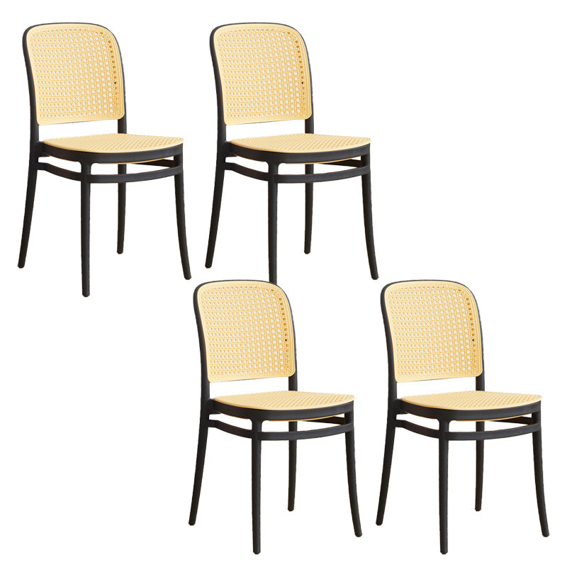 Contemporary Indoor Plastic Open Back Stackable Dining Side Chair Yellow Black 4 Piece Set Clearhalo 'Dining Chairs' 'Dining Tables & Seating' 'dining_chair' 'furn' 'furn_dining_chair' 'Furniture' 'Kitchen & Dining Furniture' 7747924