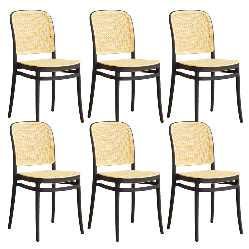 Contemporary Indoor Plastic Open Back Stackable Dining Side Chair Yellow Black 6 Piece Set Clearhalo 'Dining Chairs' 'Dining Tables & Seating' 'dining_chair' 'furn' 'furn_dining_chair' 'Furniture' 'Kitchen & Dining Furniture' 7747925