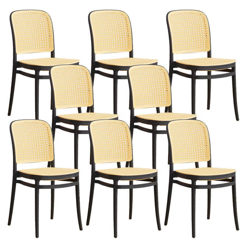 Contemporary Indoor Plastic Open Back Stackable Dining Side Chair Yellow Black 8 Piece Set Clearhalo 'Dining Chairs' 'Dining Tables & Seating' 'dining_chair' 'furn' 'furn_dining_chair' 'Furniture' 'Kitchen & Dining Furniture' 7747928