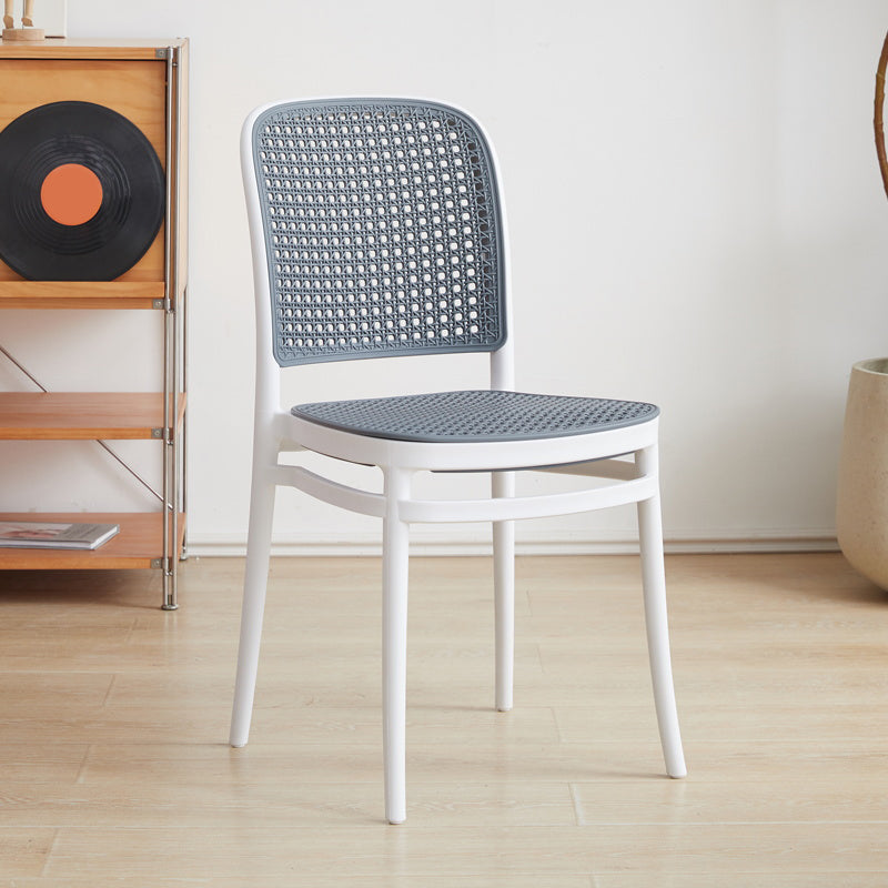 Contemporary Indoor Plastic Open Back Stackable Dining Side Chair Gray-White 1 Piece Clearhalo 'Dining Chairs' 'Dining Tables & Seating' 'dining_chair' 'furn' 'furn_dining_chair' 'Furniture' 'Kitchen & Dining Furniture' 7747929