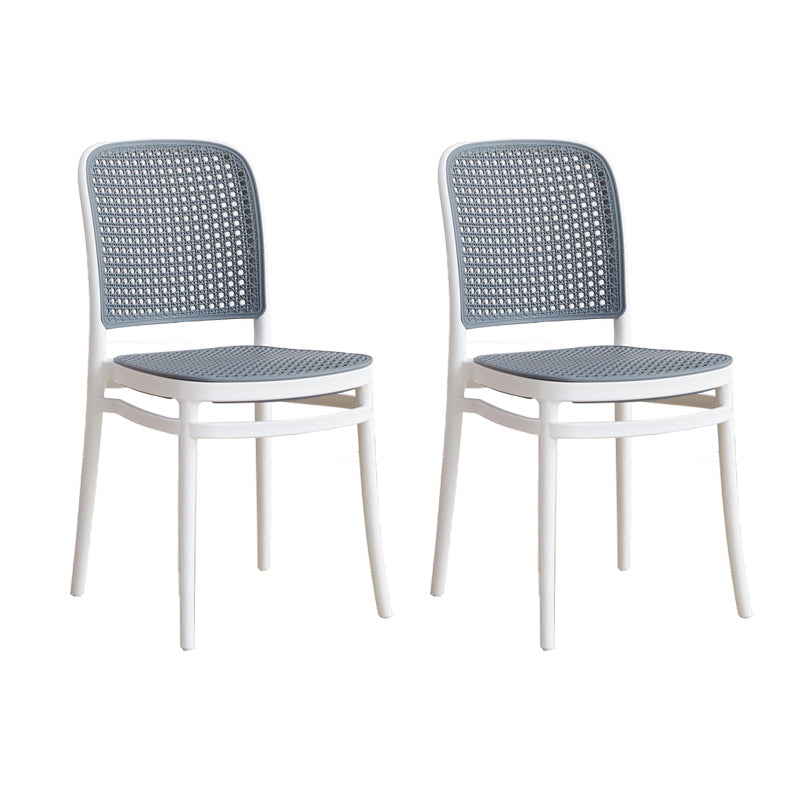 Contemporary Indoor Plastic Open Back Stackable Dining Side Chair Gray-White 2 Piece Set Clearhalo 'Dining Chairs' 'Dining Tables & Seating' 'dining_chair' 'furn' 'furn_dining_chair' 'Furniture' 'Kitchen & Dining Furniture' 7747930
