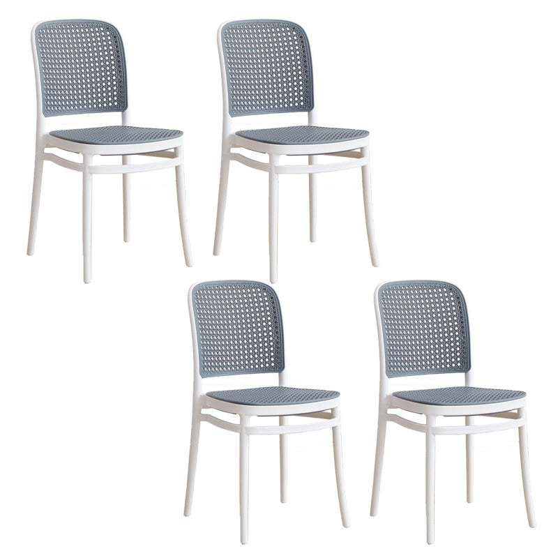 Contemporary Indoor Plastic Open Back Stackable Dining Side Chair Gray-White 4 Piece Set Clearhalo 'Dining Chairs' 'Dining Tables & Seating' 'dining_chair' 'furn' 'furn_dining_chair' 'Furniture' 'Kitchen & Dining Furniture' 7747931