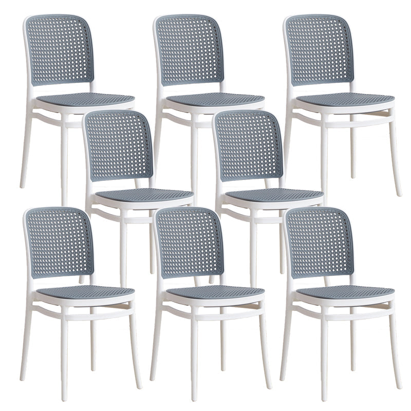 Contemporary Indoor Plastic Open Back Stackable Dining Side Chair Gray-White 8 Piece Set Clearhalo 'Dining Chairs' 'Dining Tables & Seating' 'dining_chair' 'furn' 'furn_dining_chair' 'Furniture' 'Kitchen & Dining Furniture' 7747933