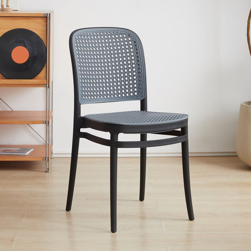 Contemporary Indoor Plastic Open Back Stackable Dining Side Chair Black-Gray 1 Piece Clearhalo 'Dining Chairs' 'Dining Tables & Seating' 'dining_chair' 'furn' 'furn_dining_chair' 'Furniture' 'Kitchen & Dining Furniture' 7747934