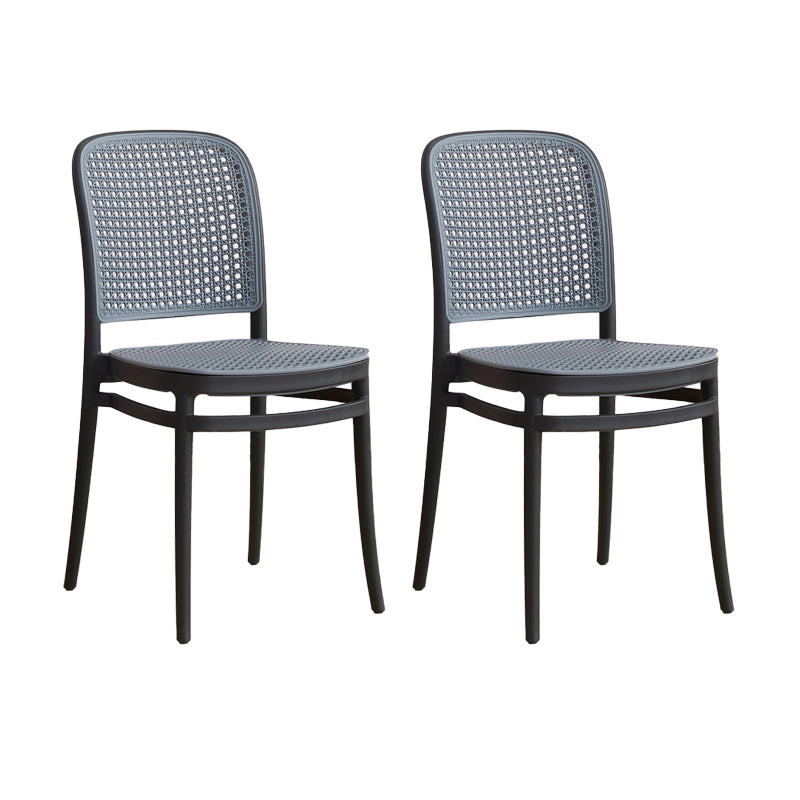 Contemporary Indoor Plastic Open Back Stackable Dining Side Chair Black-Gray 2 Piece Set Clearhalo 'Dining Chairs' 'Dining Tables & Seating' 'dining_chair' 'furn' 'furn_dining_chair' 'Furniture' 'Kitchen & Dining Furniture' 7747935