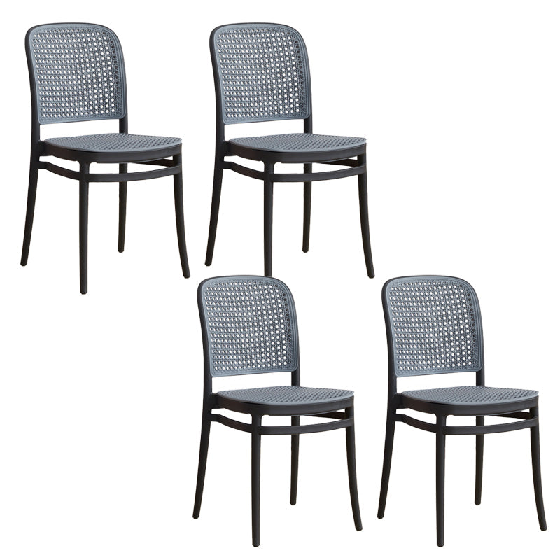 Contemporary Indoor Plastic Open Back Stackable Dining Side Chair Black-Gray 4 Piece Set Clearhalo 'Dining Chairs' 'Dining Tables & Seating' 'dining_chair' 'furn' 'furn_dining_chair' 'Furniture' 'Kitchen & Dining Furniture' 7747936