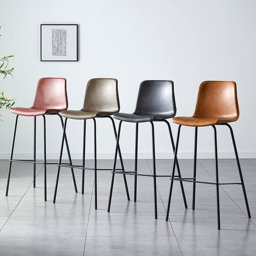 Sgabello da bar in pelle posteriore bassista in stile contemporaneo con gambe metalliche