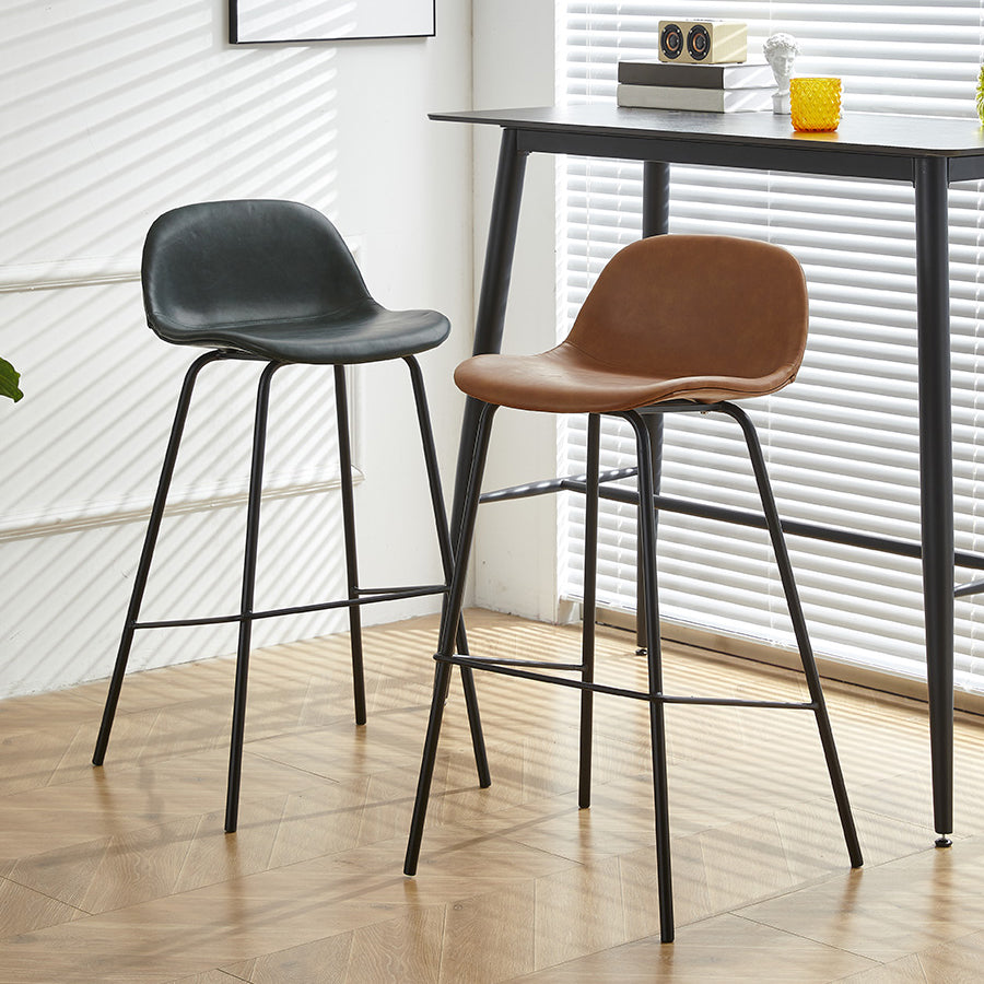 Modern Style Low Back Faux Leather Bar Stool with Metal Legs