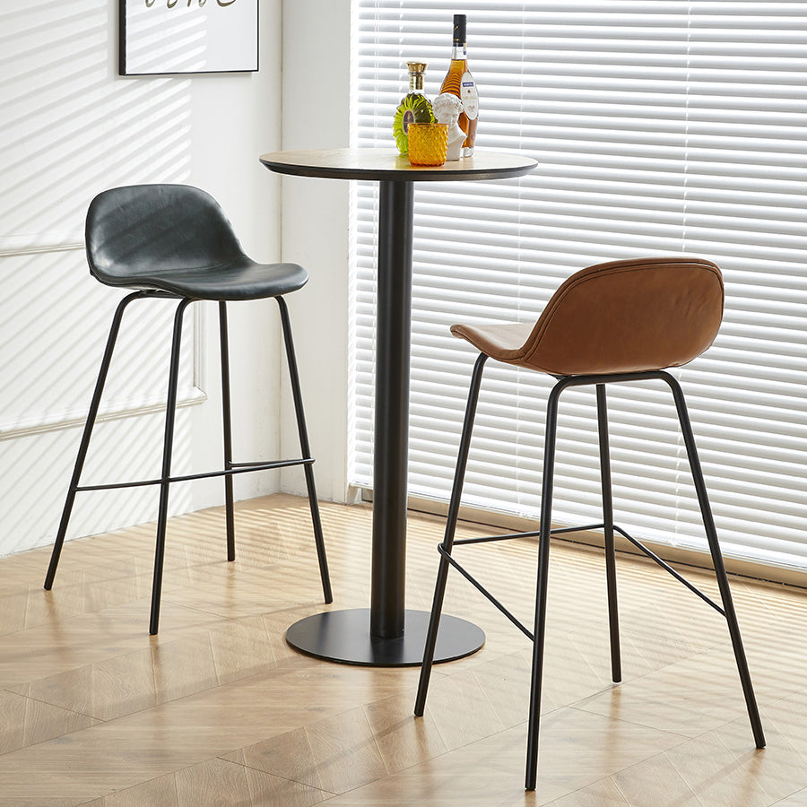 Modern Style Low Back Faux Leather Bar Stool with Metal Legs