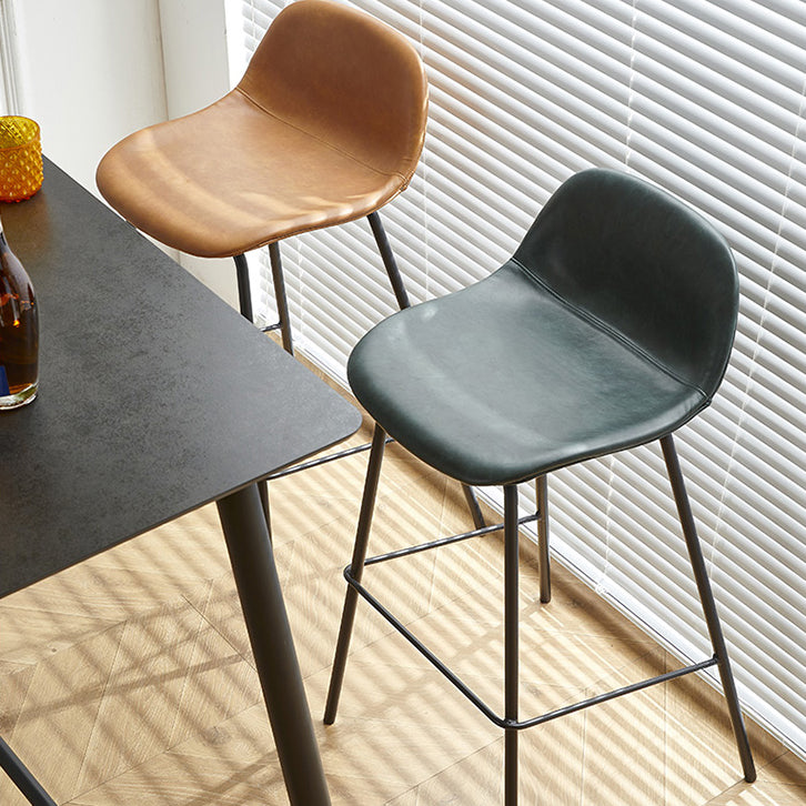 Modern Style Low Back Faux Leather Bar Stool with Metal Legs