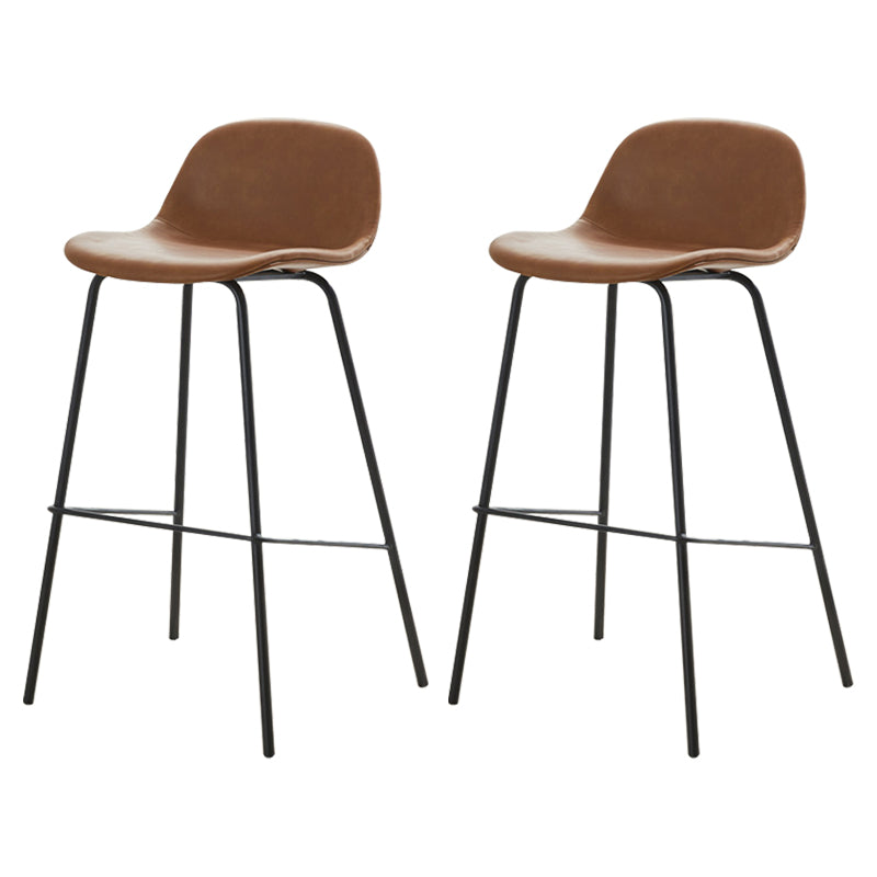 Modern Style Low Back Faux Leather Bar Stool with Metal Legs