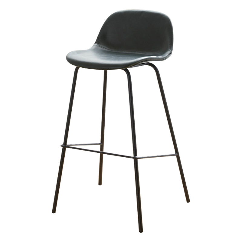 Modern Style Low Back Faux Leather Bar Stool with Metal Legs