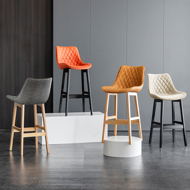 Contemporary Solid Wood Legs Faux Leather Indoor Bar Stools with Footrest Clearhalo 'Bar Furniture' 'Bar Stools' 'bar_stools' 'furn' 'furn_bar_stools' 'Furniture' 'Kitchen & Dining Furniture' 7748270