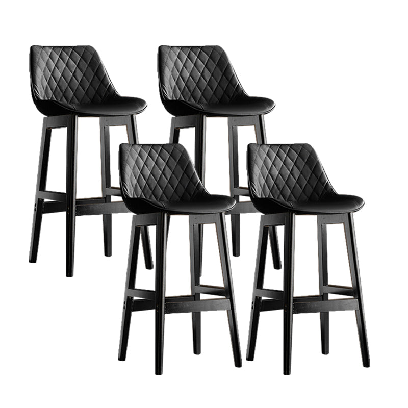 Contemporary Solid Wood Legs Faux Leather Indoor Bar Stools with Footrest Black Black 4 Piece Set Clearhalo 'Bar Furniture' 'Bar Stools' 'bar_stools' 'furn' 'furn_bar_stools' 'Furniture' 'Kitchen & Dining Furniture' 7748273