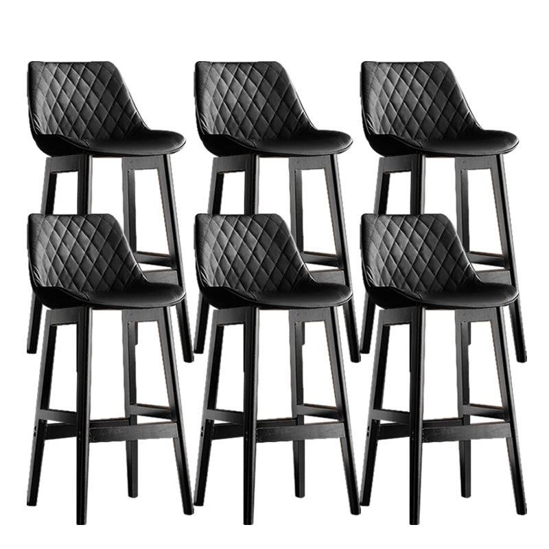Contemporary Solid Wood Legs Faux Leather Indoor Bar Stools with Footrest Black Black 6 Piece Set Clearhalo 'Bar Furniture' 'Bar Stools' 'bar_stools' 'furn' 'furn_bar_stools' 'Furniture' 'Kitchen & Dining Furniture' 7748274