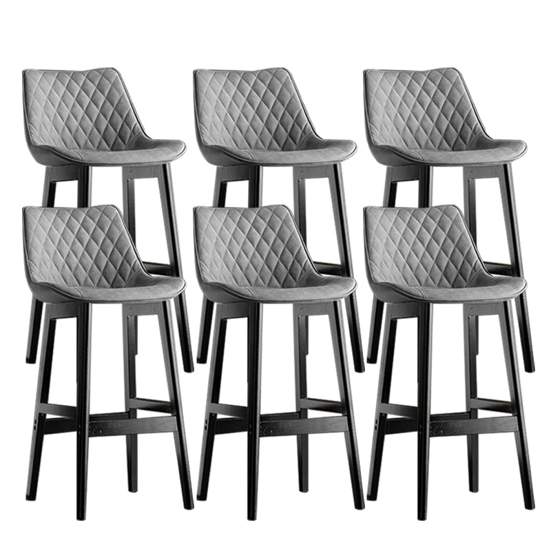 Contemporary Solid Wood Legs Faux Leather Indoor Bar Stools with Footrest Black Gray 6 Piece Set Clearhalo 'Bar Furniture' 'Bar Stools' 'bar_stools' 'furn' 'furn_bar_stools' 'Furniture' 'Kitchen & Dining Furniture' 7748284