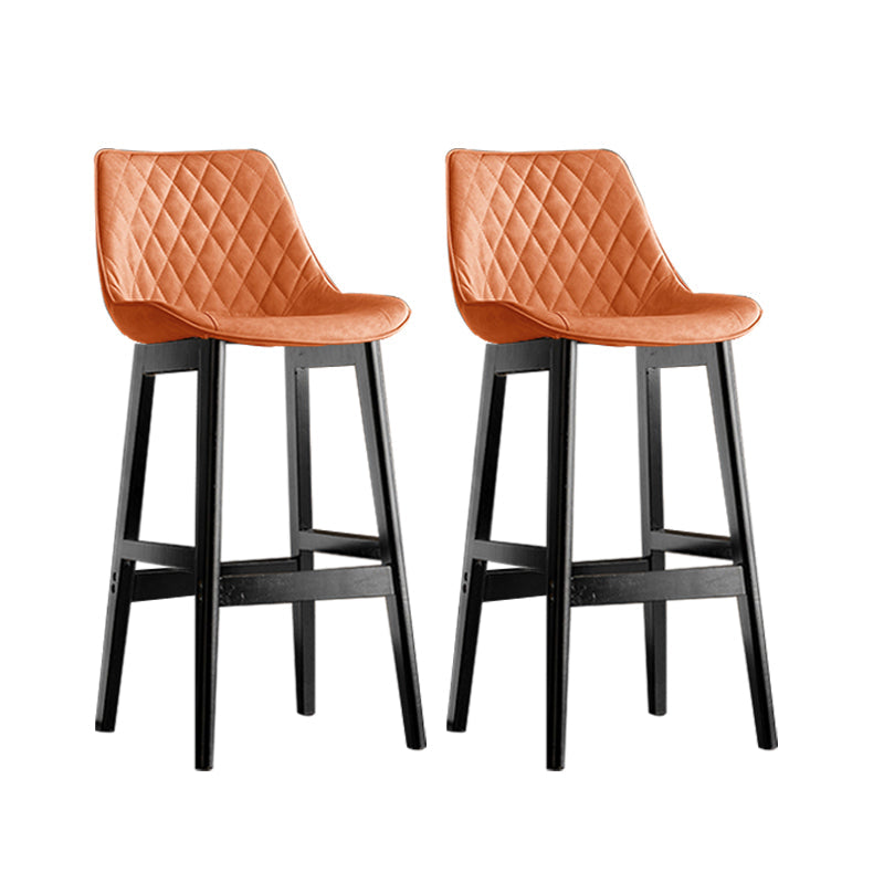 Contemporary Solid Wood Legs Faux Leather Indoor Bar Stools with Footrest Black Orange 2 Piece Set Clearhalo 'Bar Furniture' 'Bar Stools' 'bar_stools' 'furn' 'furn_bar_stools' 'Furniture' 'Kitchen & Dining Furniture' 7748294