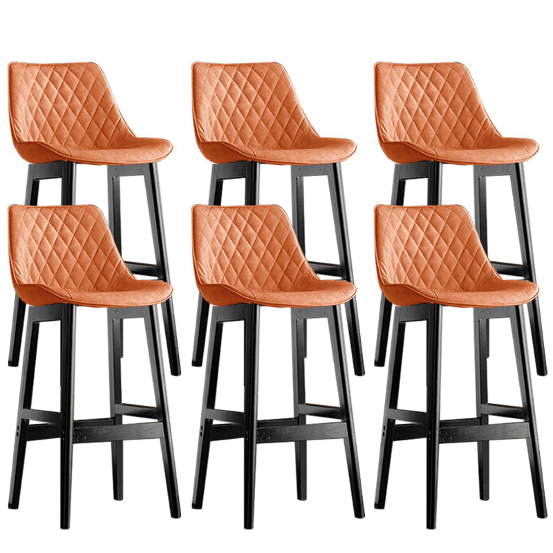 Contemporary Solid Wood Legs Faux Leather Indoor Bar Stools with Footrest Black Orange 6 Piece Set Clearhalo 'Bar Furniture' 'Bar Stools' 'bar_stools' 'furn' 'furn_bar_stools' 'Furniture' 'Kitchen & Dining Furniture' 7748296