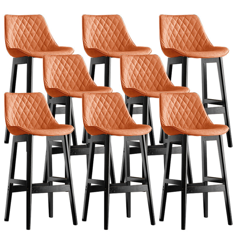 Contemporary Solid Wood Legs Faux Leather Indoor Bar Stools with Footrest Black Orange 8 Piece Set Clearhalo 'Bar Furniture' 'Bar Stools' 'bar_stools' 'furn' 'furn_bar_stools' 'Furniture' 'Kitchen & Dining Furniture' 7748297