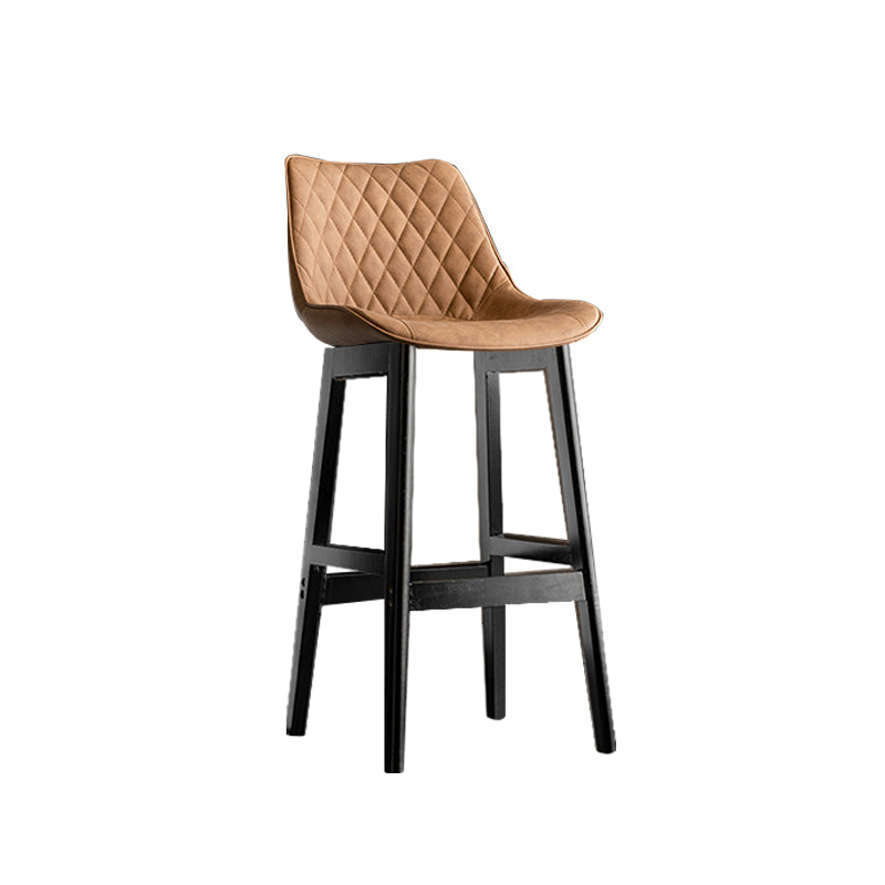 Contemporary Solid Wood Legs Faux Leather Indoor Bar Stools with Footrest Black Brown 1 Piece Clearhalo 'Bar Furniture' 'Bar Stools' 'bar_stools' 'furn' 'furn_bar_stools' 'Furniture' 'Kitchen & Dining Furniture' 7748303