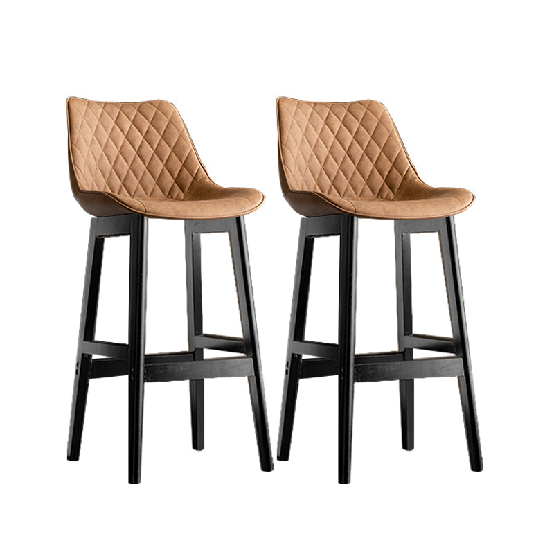 Contemporary Solid Wood Legs Faux Leather Indoor Bar Stools with Footrest Black Brown 2 Piece Set Clearhalo 'Bar Furniture' 'Bar Stools' 'bar_stools' 'furn' 'furn_bar_stools' 'Furniture' 'Kitchen & Dining Furniture' 7748304