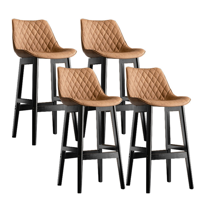Contemporary Solid Wood Legs Faux Leather Indoor Bar Stools with Footrest Black Brown 4 Piece Set Clearhalo 'Bar Furniture' 'Bar Stools' 'bar_stools' 'furn' 'furn_bar_stools' 'Furniture' 'Kitchen & Dining Furniture' 7748305