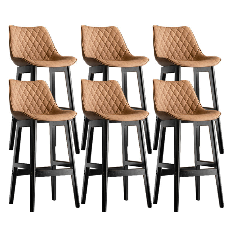 Contemporary Solid Wood Legs Faux Leather Indoor Bar Stools with Footrest Black Brown 6 Piece Set Clearhalo 'Bar Furniture' 'Bar Stools' 'bar_stools' 'furn' 'furn_bar_stools' 'Furniture' 'Kitchen & Dining Furniture' 7748306