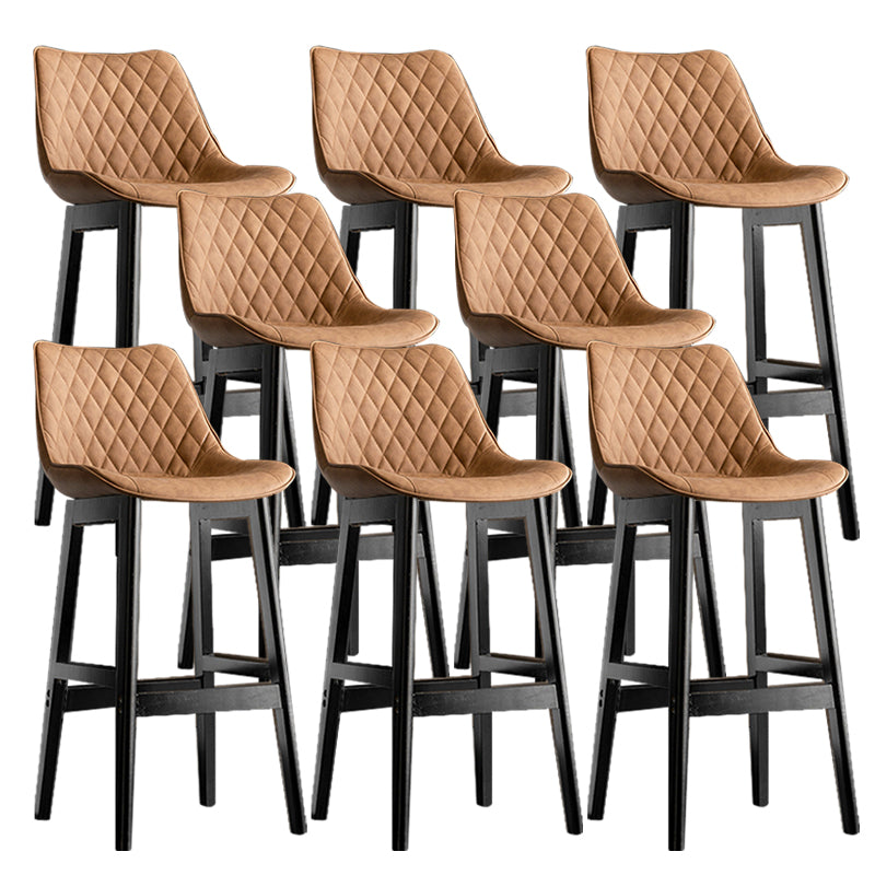 Contemporary Solid Wood Legs Faux Leather Indoor Bar Stools with Footrest Black Brown 8 Piece Set Clearhalo 'Bar Furniture' 'Bar Stools' 'bar_stools' 'furn' 'furn_bar_stools' 'Furniture' 'Kitchen & Dining Furniture' 7748307