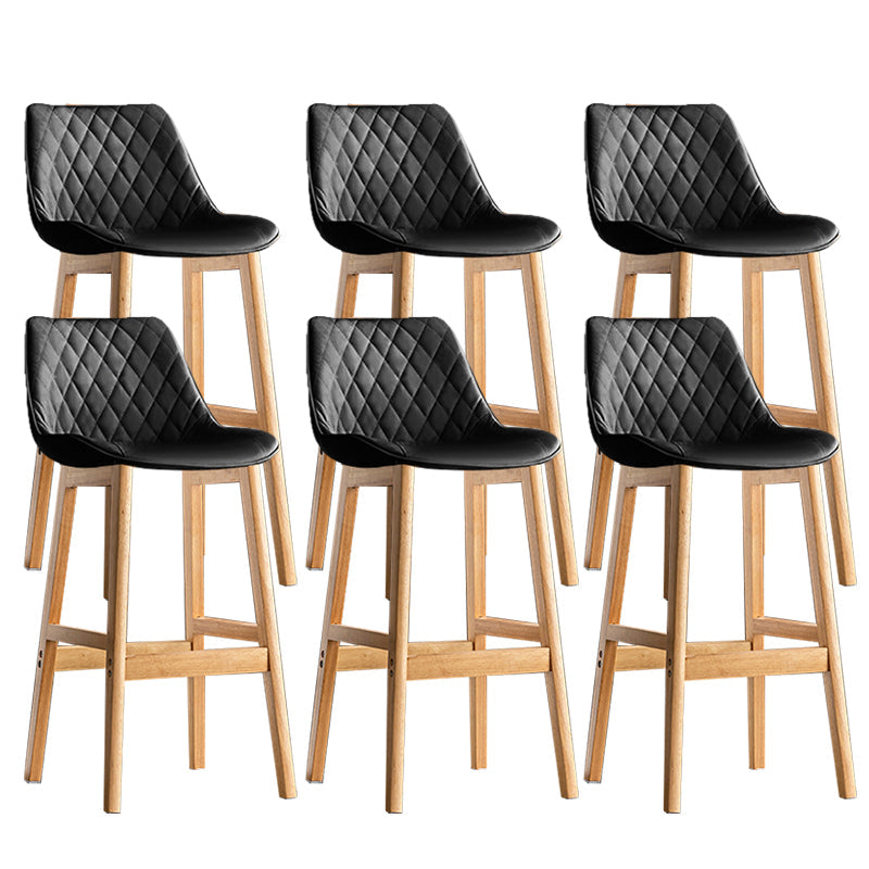 Contemporary Solid Wood Legs Faux Leather Indoor Bar Stools with Footrest Natural Black 6 Piece Set Clearhalo 'Bar Furniture' 'Bar Stools' 'bar_stools' 'furn' 'furn_bar_stools' 'Furniture' 'Kitchen & Dining Furniture' 7748311