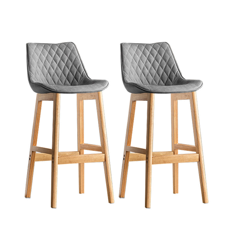 Contemporary Solid Wood Legs Faux Leather Indoor Bar Stools with Footrest Natural Gray 2 Piece Set Clearhalo 'Bar Furniture' 'Bar Stools' 'bar_stools' 'furn' 'furn_bar_stools' 'Furniture' 'Kitchen & Dining Furniture' 7748314