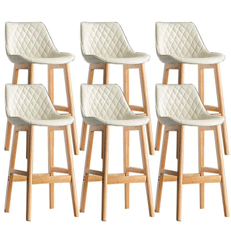 Contemporary Solid Wood Legs Faux Leather Indoor Bar Stools with Footrest Natural White 6 Piece Set Clearhalo 'Bar Furniture' 'Bar Stools' 'bar_stools' 'furn' 'furn_bar_stools' 'Furniture' 'Kitchen & Dining Furniture' 7748321