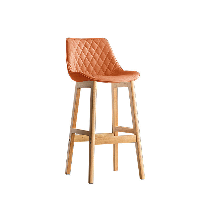 Contemporary Solid Wood Legs Faux Leather Indoor Bar Stools with Footrest Natural Orange 1 Piece Clearhalo 'Bar Furniture' 'Bar Stools' 'bar_stools' 'furn' 'furn_bar_stools' 'Furniture' 'Kitchen & Dining Furniture' 7748323